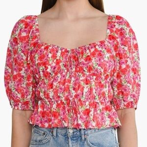 WAYF Women's Pink Red Bloomcore Sweetheart Neckline Cottagecore Top sz L NWT